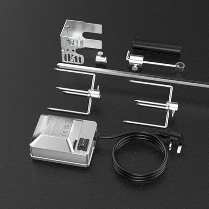 onlyfire BRK-6031 Universal BBQ Rotisserie Kit Chromed Roast Spit Set for Most Gas Barbecue Grills, with Stainless Steel Electric Motor (90cm long)