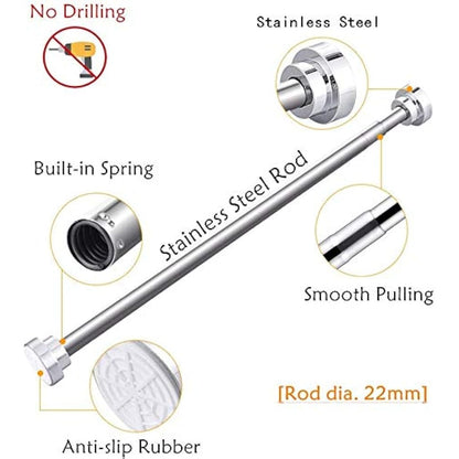 EC Breath Extendable Shower Curtain Poles 155-260cm Telescopic Tension Rod Rail Stainless Steel Bath Closet Hanging Pole