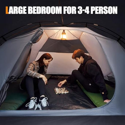 Portal 3-4 Man Tent with Porch, Camping Tent for 3 to 4 Persons with Sewn-in Groundsheet, 4000mm Waterproof Family Tent with Bedroom, Lightweight Dome Tent for Outdoor Garden Backpacking Hiking