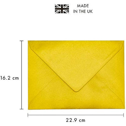 Pukka Pad, Pukka Post & Packaging Gummed Envelopes - Pack of 25, Ready-to-Seal, Durable 100GSM Postal Envelopes for Letters, Invitations, and Other Mail - 229 x 162 mm, Size C5, Gold