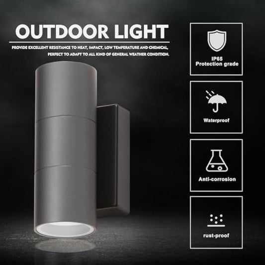 CELAVY Outdoor Wall Lights, Up Down Outside Wall Lights Mains Powered, IP65 Waterproof Modern Front Door Porch Light Lamp Modern 10W 3000K GU10, External LED Sconce Wall Mounted for House, Grey