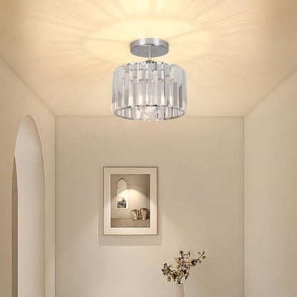 ZYDTRIP Crystal Ceiling Light Fixture Semi Flush Mount Ceiling Lamp Modern Silver Crystal Chandelier for Living Room Hallway Dining Room Kitchen