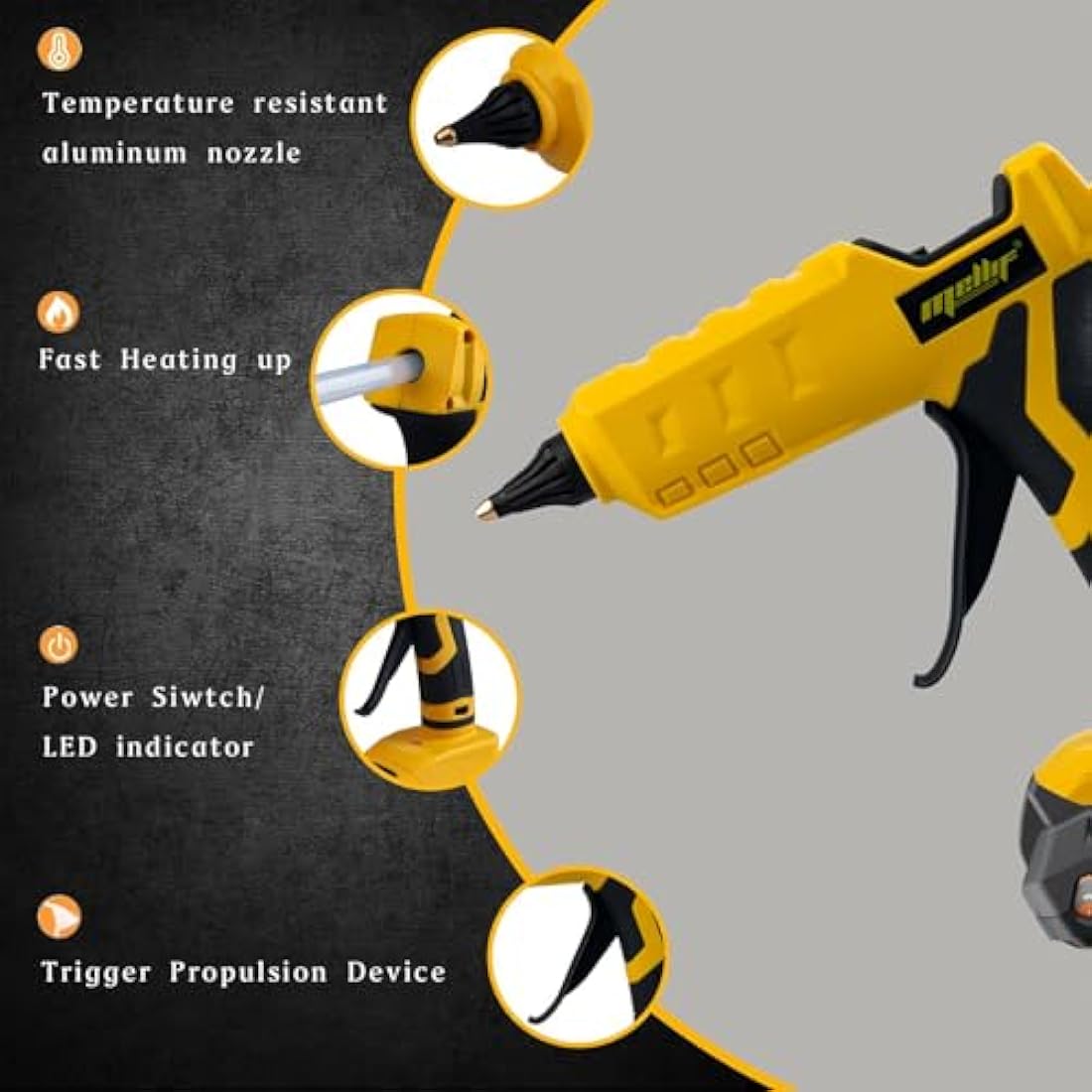 100W Hot Glue Gun Cordless,Compatible with Dewalt 18v Battery Powered Full Size 11mm Sticks (Tool Bare, no Battery, no Charger)