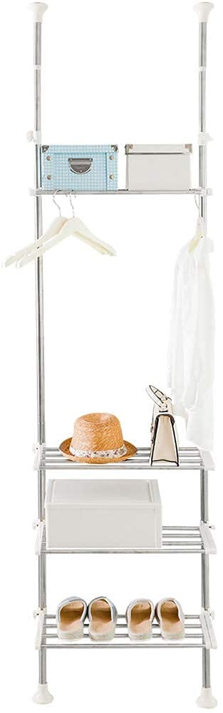 BAOYOUNI 4-Layer Expandable Laundry Shelf Over Toilet Washing Machine Storage Rack Bathroom Organizer Tension Pole Space Saver for Small Spaces, Ivory