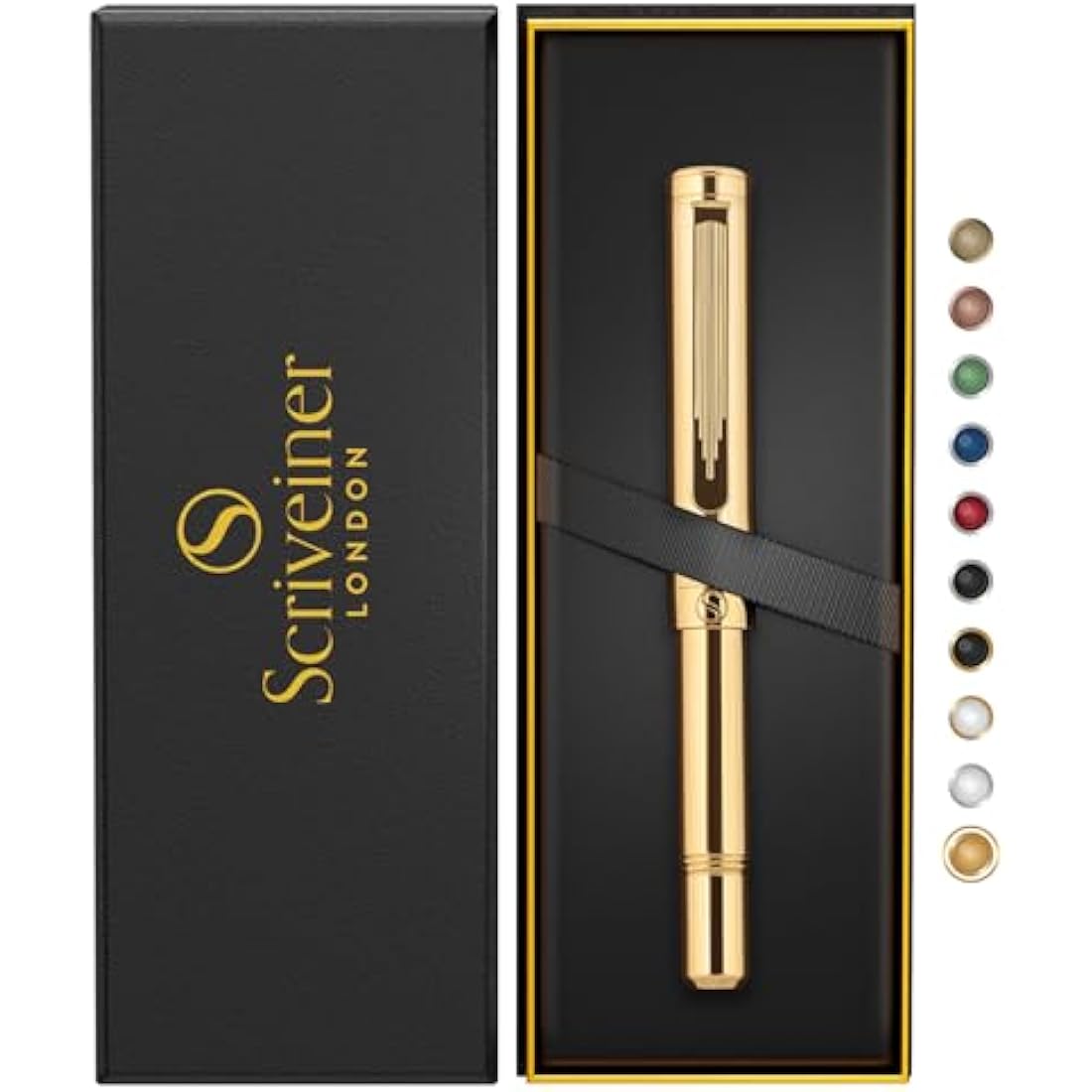 Scriveiner Heavy Gold Rollerball Pen, Award Winning Luxury Pocket Pen with Real Gold Plating Plated Finish, German Schmidt Refill, Best EDC Writing Pen Gift Set for Men & Women, Nice Fancy Office Pen
