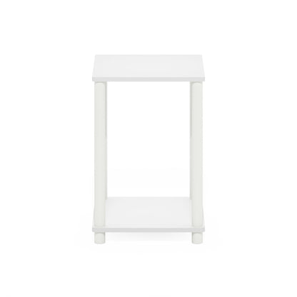 Furinno TURN-N-TUBE Side Table, 2-Tier End Table with Open Shelf, Toolless Night Stand, Bedside Table, for Living Room, Bedroom, White/White