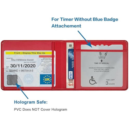 wisdompro PU Leather Disabled Blue Badge and Timer Holder, Blue Badge Holder, Disabled Badge Holder Wallet for Car Disability Parking Badge Cover Holder Hologram Safe - Red