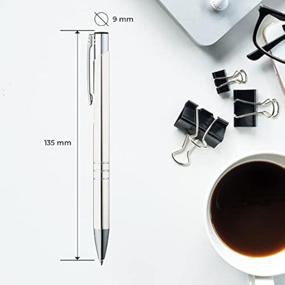 GIMEI Metal Ballpoint Pen Pack of 50 Premium Set High Quality for Easy and Soft Writing Blue Writing Ballpoint Pen White as a Visual Eye-Catcher
