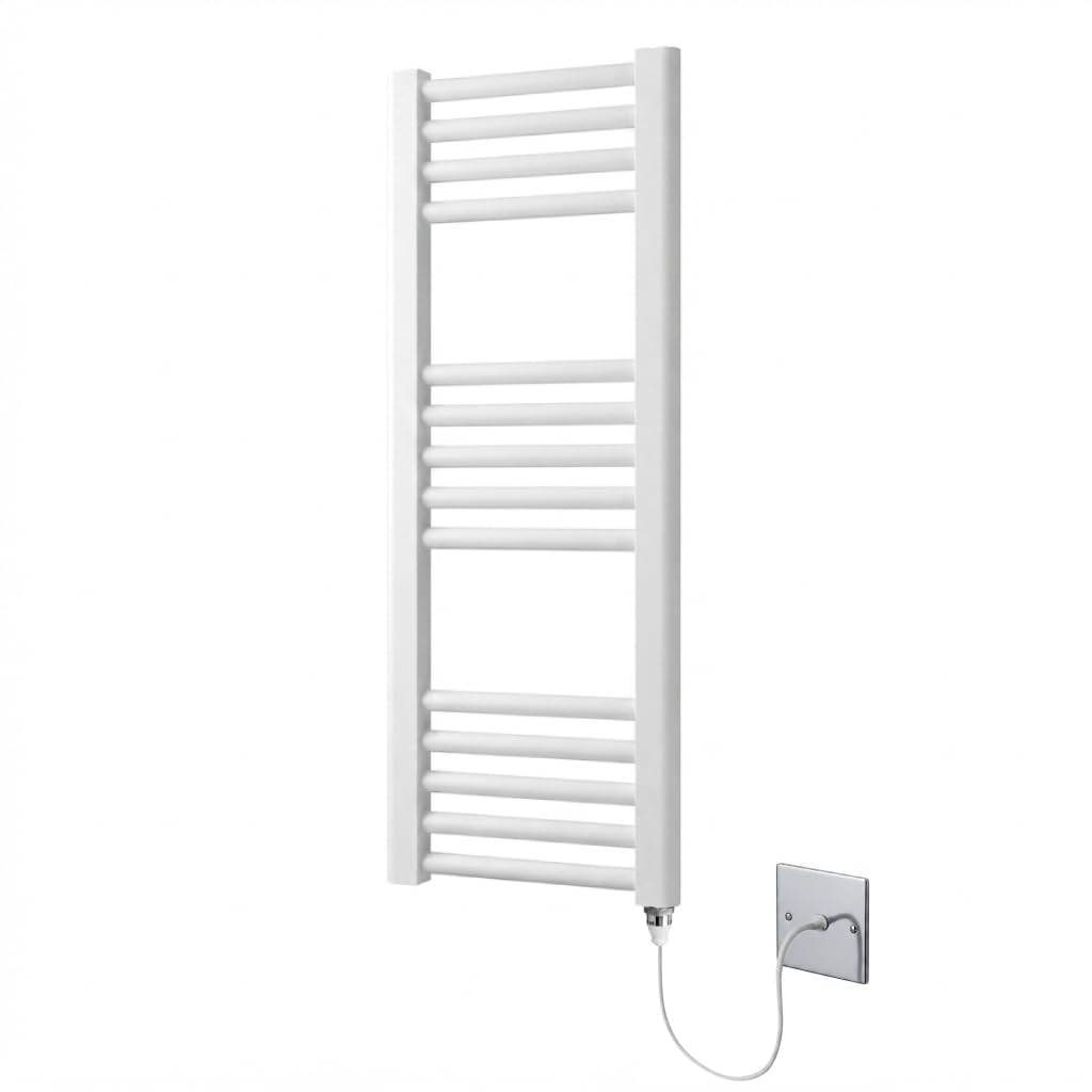 Greened House White Electric Heated Towel Rail Straight 300mm W x 800mm H