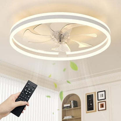 NIORSUN Ceiling Fans with Lights and Remote, 60cm Modern Smart LED Ceiling Fan Light, 6 Speeds and 3000K-6500K Dimmable Quiet Fan Lights Ceiling for Bedroom Living Room Dining Room (White)