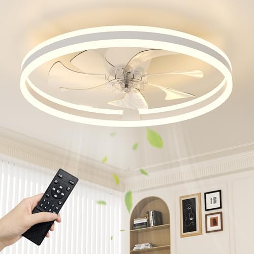 NIORSUN Ceiling Fans with Lights and Remote, 60cm Modern Smart LED Ceiling Fan Light, 6 Speeds and 3000K-6500K Dimmable Quiet Fan Lights Ceiling for Bedroom Living Room Dining Room (White)