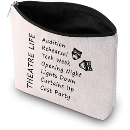 PXTIDY Theatre Life Makeup Bag - Drama Theater Gifts for Actor Actress - Cosmetic Pouch (Beige)