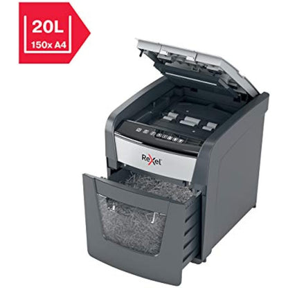 Rexel Optimum Auto Feed+ 50 Sheet Automatic Cross Cut Paper Shredder, P-4 Security, Home/Home Office, 20 Litre Removable Bin, 2020050X, Black