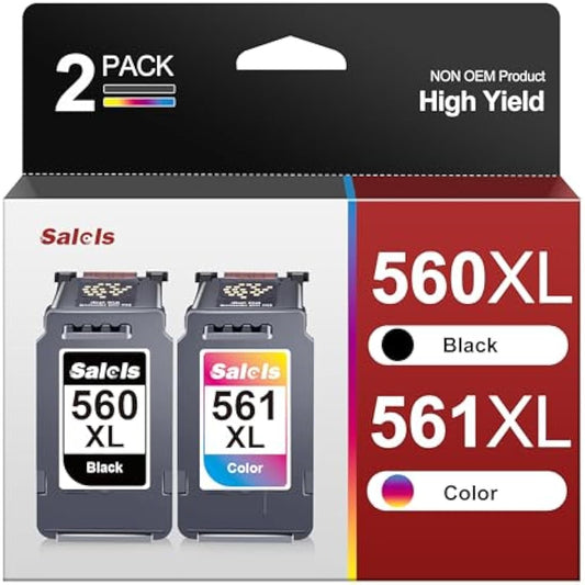Salols 560 561 XL Ink Cartridges Replacement for Canon 560 561 Ink Cartridges PG-560XL CL-561XL 560XL 561XL for Pixma TS5350 TS7451 TS7450 TS5351 TS5350a TS5351 TS5352 (1 Black 1 Colour,2-Pack)