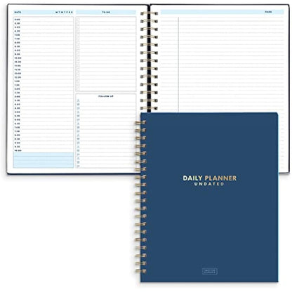 Sweetzer & Orange Undated Daily Planner for Ultimate Organization - 9x10.75'' Spiral with Hourly Schedule-Daily Notebook- To Do List Planner- Work Organizer 200 Pages