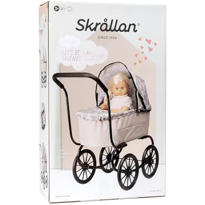 Skrållan Classic Dolls Pram – Sturdy Toddler Toy Stroller, Go for a Safe Walk, Nostalgic Baby Doll Pram, Toy Prams, Baby Doll Accessories, Lovely Swedish Design, Dolls Accessories for 3 Year Old