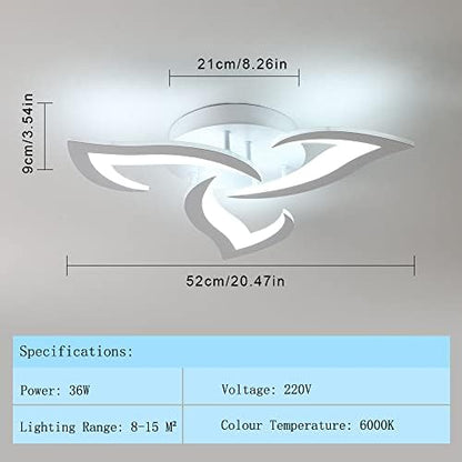 SENQIU Modern LED Ceiling Light, 36W LED Ceiling Lights with 3 Petal-Shaped Lamps, 6500K Cool White, Acrylic Leaf Chandelier Lighting Fixture for Bedroom, Living Room, Office, White