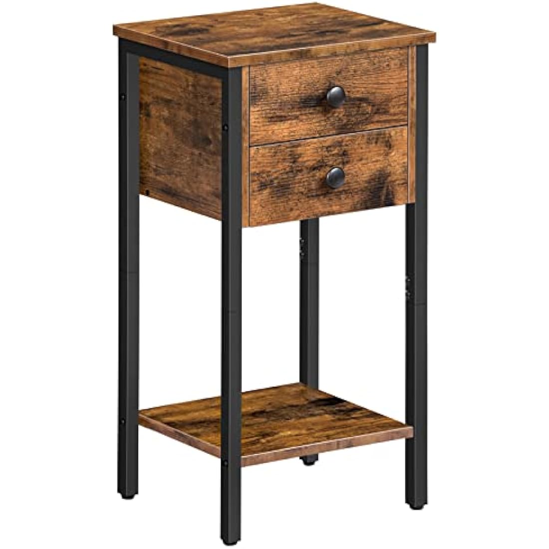 HOOBRO Tall Bedside Table, Slim Side Table with 2 Drawers, Industrial Telephone Tables for Small Spaces, Living Room, 35 x 28.5 x 68.5 cm, Rustic Brown and Black EBF72BZ01