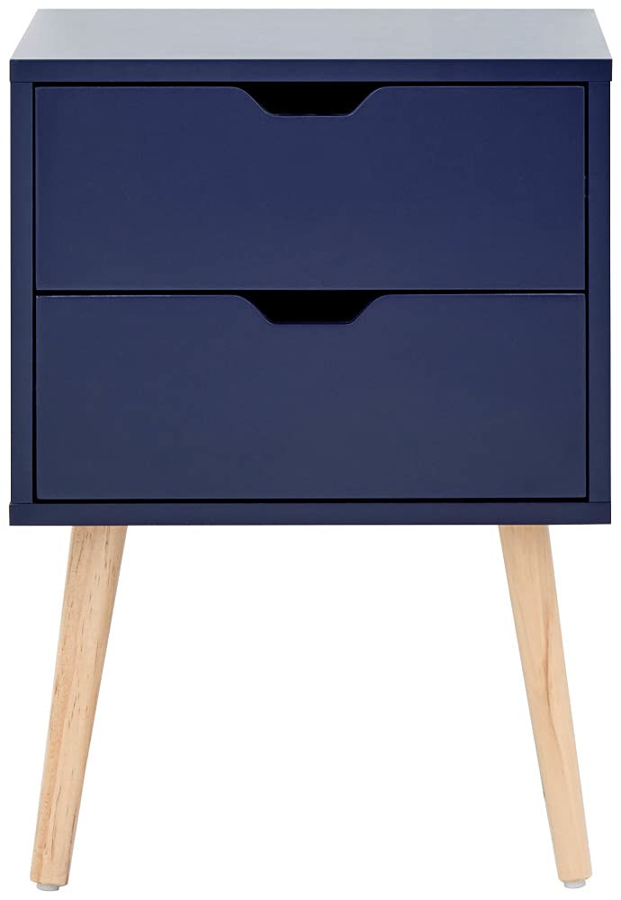 GFW Nyborg Scandinavian Style 2 Drawer Bedside Cabinet with Pine Wooden Legs,30D x 40W x 56H cm, Wood, Nightshadow Blue, 40 x 56 x 30 cm