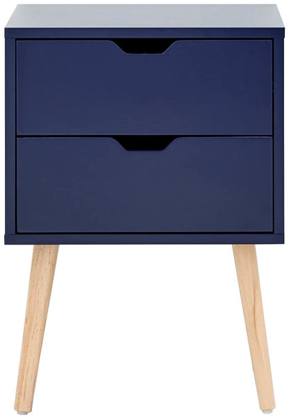 GFW Nyborg Set of 2 Bedside Cabinets, Nightshadow Blue 2 Drawer Scandi Nightstands with Wooden Legs and Cut-Out Handles