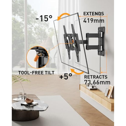 Perlegear TV Wall Bracket for 42–84 Inch Flat/Curved TVs up to 60 kg, Tilt and Swivel Wall Brackets with Dual Arms, Full Motion TV Wall Mount Max VESA 600x400mm, PGLF12