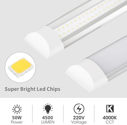 HUMIGA 5FT LED Batten Light, 50W Low Profile Wall Ceiling Surface Mounted Fitting, IP20 Slim Wide Tube Lighting for Office/Home/Shop/Workshop/Warehouse, Neutral White 4000K, 4 Pack