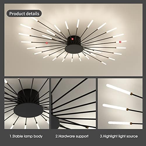 minifair Modern LED Ceiling Light,28 Heads Black Flush Mount Ceiling Lamp Acrylic Lampshade Chandelier, for Children's Room, Bedroom, Living Room, 4000K Neutral Flower Shape Light