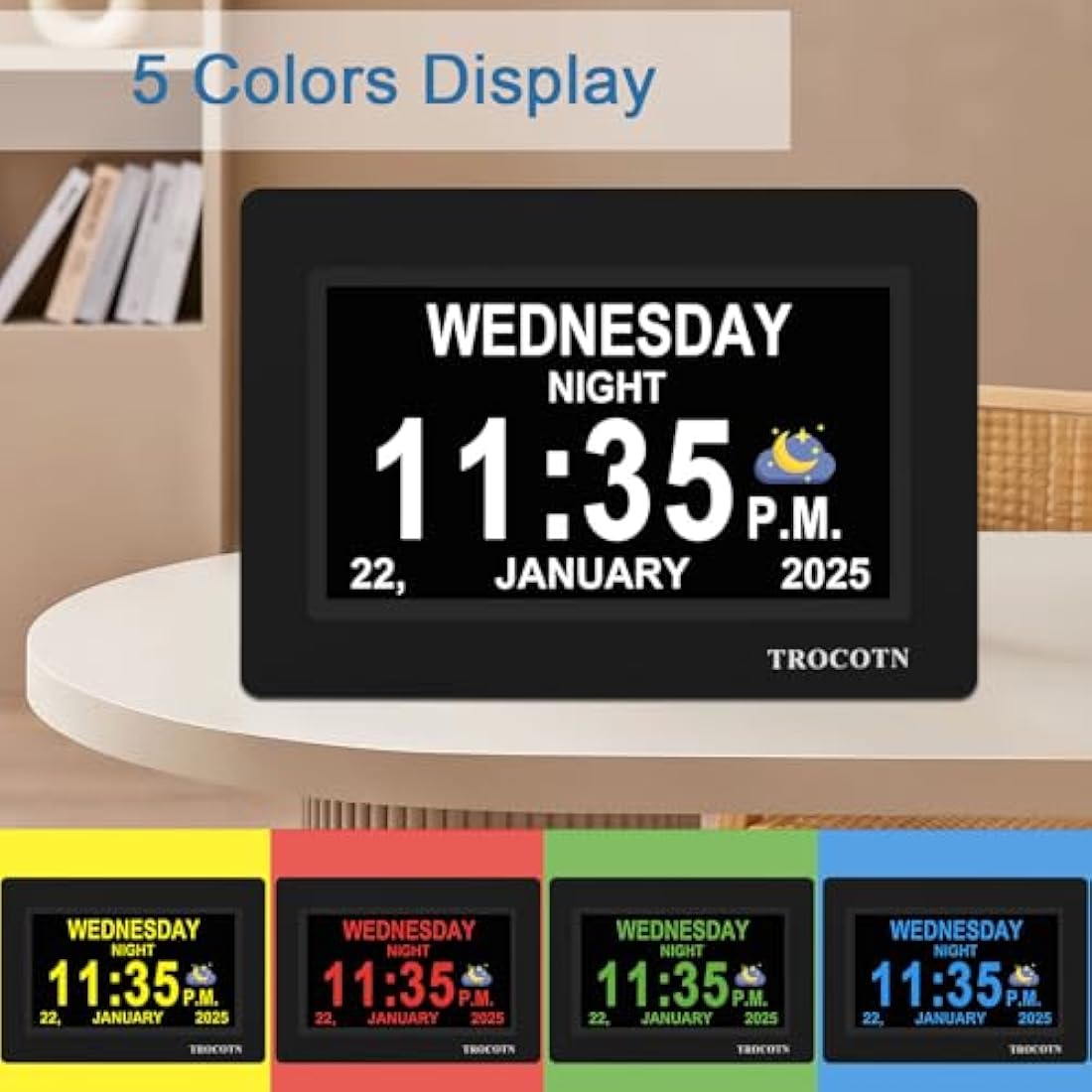 TROCOTN dementia clock, digital clock with date and day for elderly, day date large display calendar (7 Inches Black)