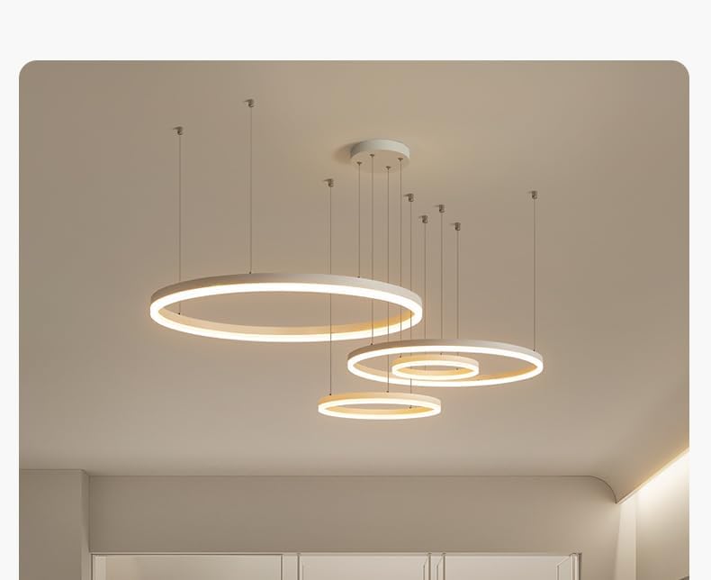 STARRYOL Modern LED Pendant Light, 3 Rings White Paint Collection, Adjustable Pendant Light Modern Ceiling Chandelier, Dimmable 2700K - 6500K, with Remote Control 78W
