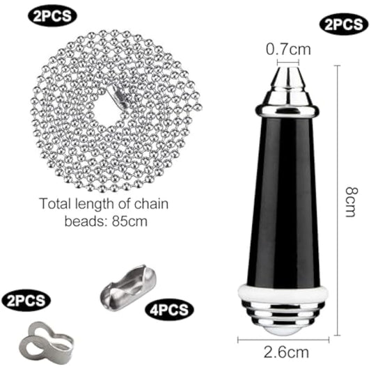 TXErfolg 2Pcs Light Pull Chain Extension with Ball Chain 85cm Length Bathroom Light Pull Cord Handle Chrome Light Switch Pull Chain for Shower/Ceiling/Toilet Light Fan Switch Blinds(Black)