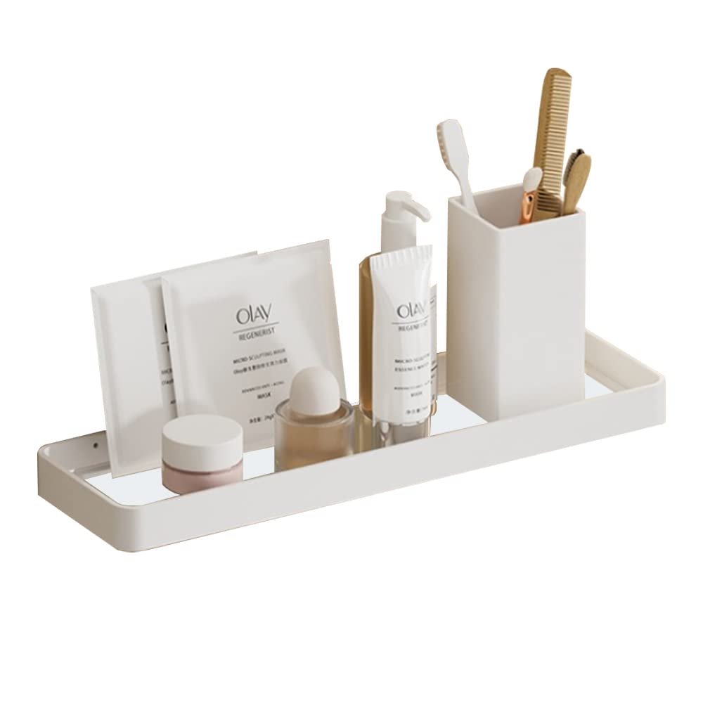 Biutimarden Bathroom Shelf Rectangular No Drilling Wall Mounted Tempered Glass Shower Caddy Space Aluminum Rustproof Storage Organizer for Bathroom