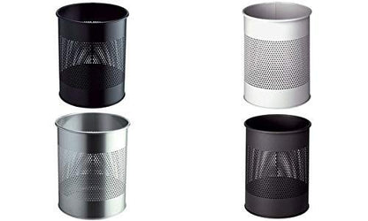 Durable Metal Round Waste Bin Black - 15 Litre Capacity - 165mm Perforated Ring Design - Waste Bin for Bedrooms, Offices, Bathrooms, etc.