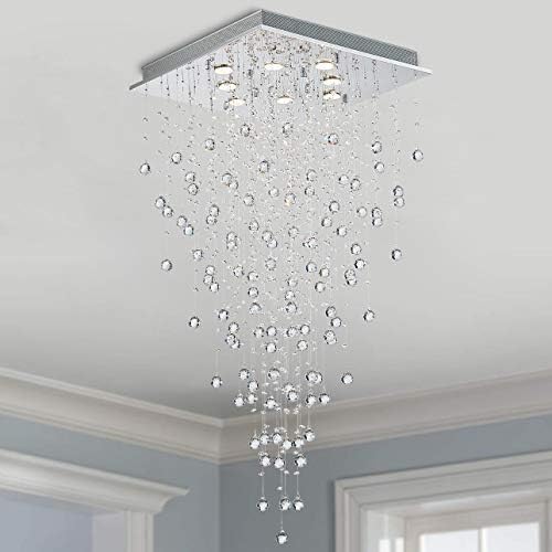 BESTIER Modern Crystal Raindrop Chandelier Lighting Flush Mount LED Ceiling Light Fixture Pendant Lamp for Dining Room Bathroom Bedroom Livingroom 8 GU10 LED Bulbs Required Width 55 cm Height 120 cm