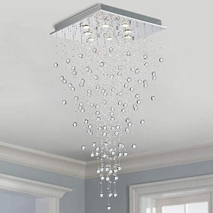 BESTIER Modern Crystal Raindrop Chandelier Lighting Flush Mount LED Ceiling Light Fixture Pendant Lamp for Dining Room Bathroom Bedroom Livingroom 8 GU10 LED Bulbs Required Width 55 cm Height 120 cm