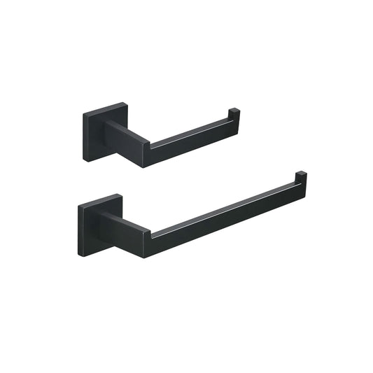 Bathroom Hardware Set,2-Pieces Matte Black Accessories 304 Stainless Steel Wall Mounted Bathroom Hardware 2-Piece Set Towel Rack and Toilet Paper