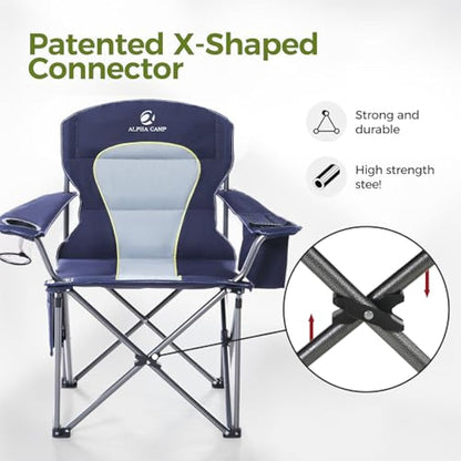 ALPHA CAMP Camping Chairs for Adults Heavy Duty Camping Chair Up to 200 kg Folding Camp Chair with Cup Holder and Cooler Bag for Outdoor Picnic Fishing, Lightweight and Portable, Navy Blue
