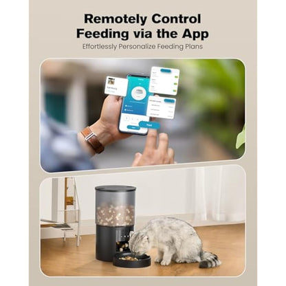 Automatic Cat Feeder Food Dispenser: Cat Feeder Automatic with Timer - 4L 2.4GHz WiFi Cat Food Feeder - Pet Automatic Feeder Auto Cat Bowls with 10s Voice Recorder APP Control Lockable Lid