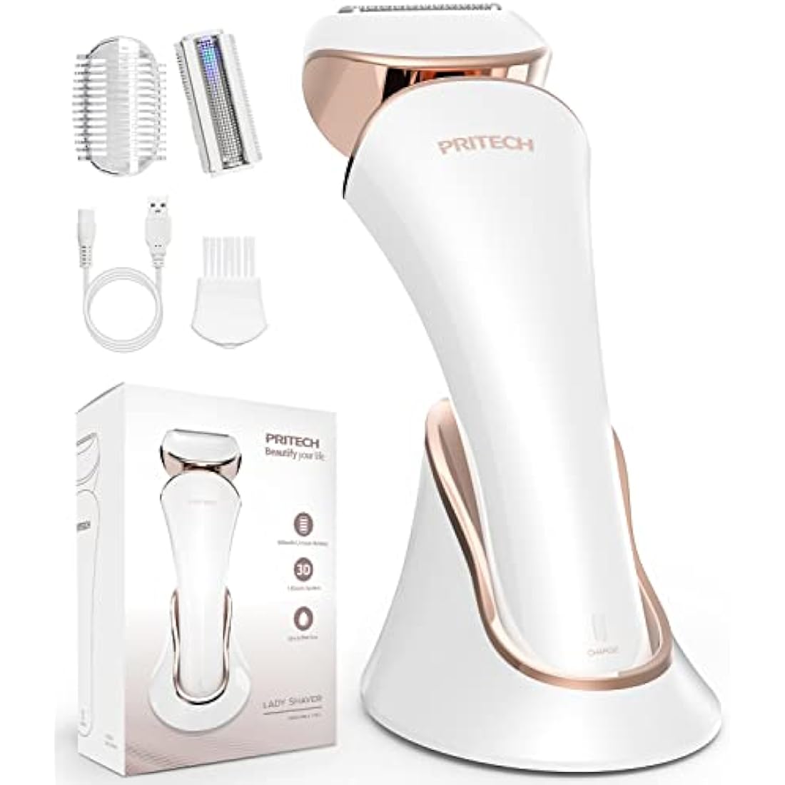 PRITECH Electric Shaver for Women - Cordless Ladies Shaver, Lady Razor for Legs, Arm, Underarms, Bikini, USB Rechargeable Wet & Dry Waterproof Razor for Woman