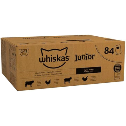 whiskas Junior Classic Selection in Gravy 84 Pouches, Wet Kitten and Cat Food, Selection of Beef, Lamb, Chicken and Poultry, Megapack (84 x 85 g)
