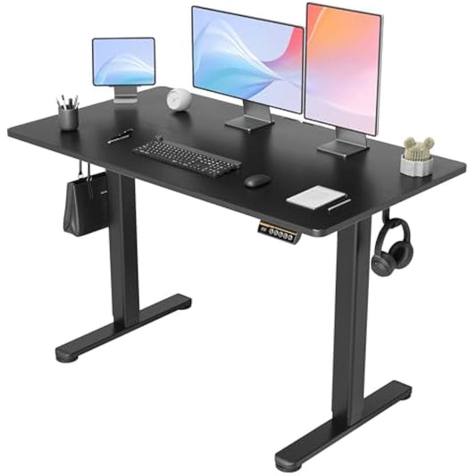Claiks Electric Standing Desk, Adjustable Height Stand up 120x60 cm Sit Stand Home Office Desk with Splice Board, Black Frame/Black Top