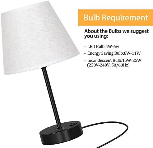 LIANTRAL Modern Bedside Lamps Set of 2, Small Desk Lamp with USB Charging Ports, Linen Fabric Shades & Metal Frame, Table Lamp for Bedroom, Living Room, Office - Creamy/Black