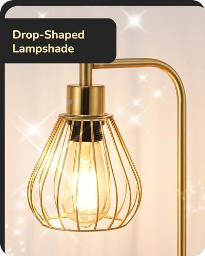 EDISHINE Bedside Lamps Set of 2, Dimmable LED Table Lamp, Teardrop Cage Lampshade, USB Charging Ports, Touch Lamps for Living Room, Bedroom, E27 Socket, Bulb Included, Gold