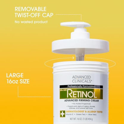 Advanced Clinicals Retinol Cream and Collagen Cream Skin Care set. Value anti-aging set for wrinkles, fine lines, firming skin. 16oz Spa size are great for face cream and body moisturizer.