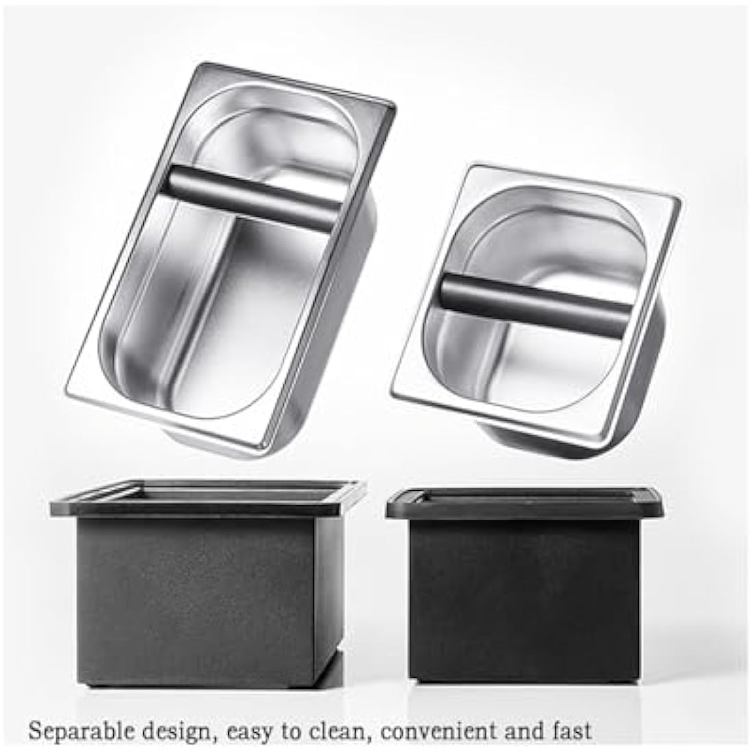 Coffee Knock Box, Espresso Knock Box Coffee Bin Barista Accessories Coffee Machine Accessories, Stainless Steel Small Coffee Knock Box Container with Silicone Knock Bar and Non Slip Base