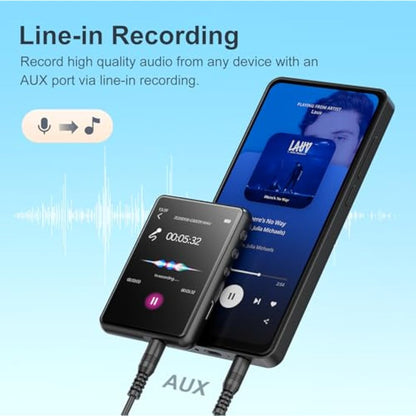 MECHEN 64GB MP3 Player Bluetooth 5.3 with 2.4" Full Touch Screen，Portable Digital Music Player with Speaker，FM Radio, Line Recording, HiFi Lossless Sound, Support up to 128GB