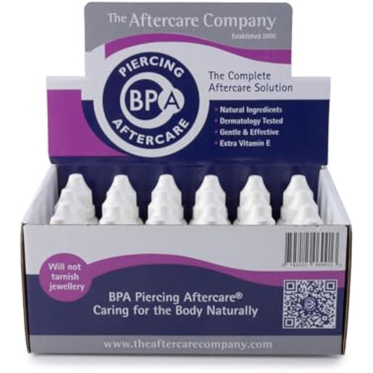 BPA Piercing Aftercare - Box 24 x 10ml from The Aftercare Company - Dermatology Approved -Vegan Friendly - Cruelty Free - Unique Formula.