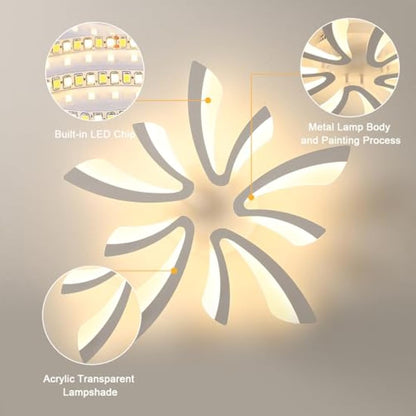 Comely LED Ceiling Light Modern, 50W 5025LM LED Ceiling Lights, Acrylic Lighting Fixture for Living Room Bedroom, 3000K Warm Light, White, 70cm
