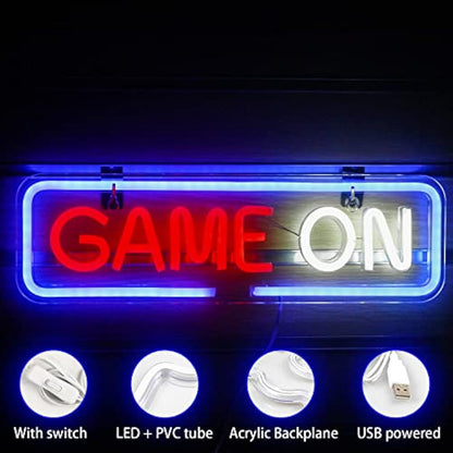 Wanxing Game On Neon Light Sign, Gaming Neon Sign for Wall Decor, Game Lights Signs,LED Light with USB Powered for Game Room,Competition,Zone