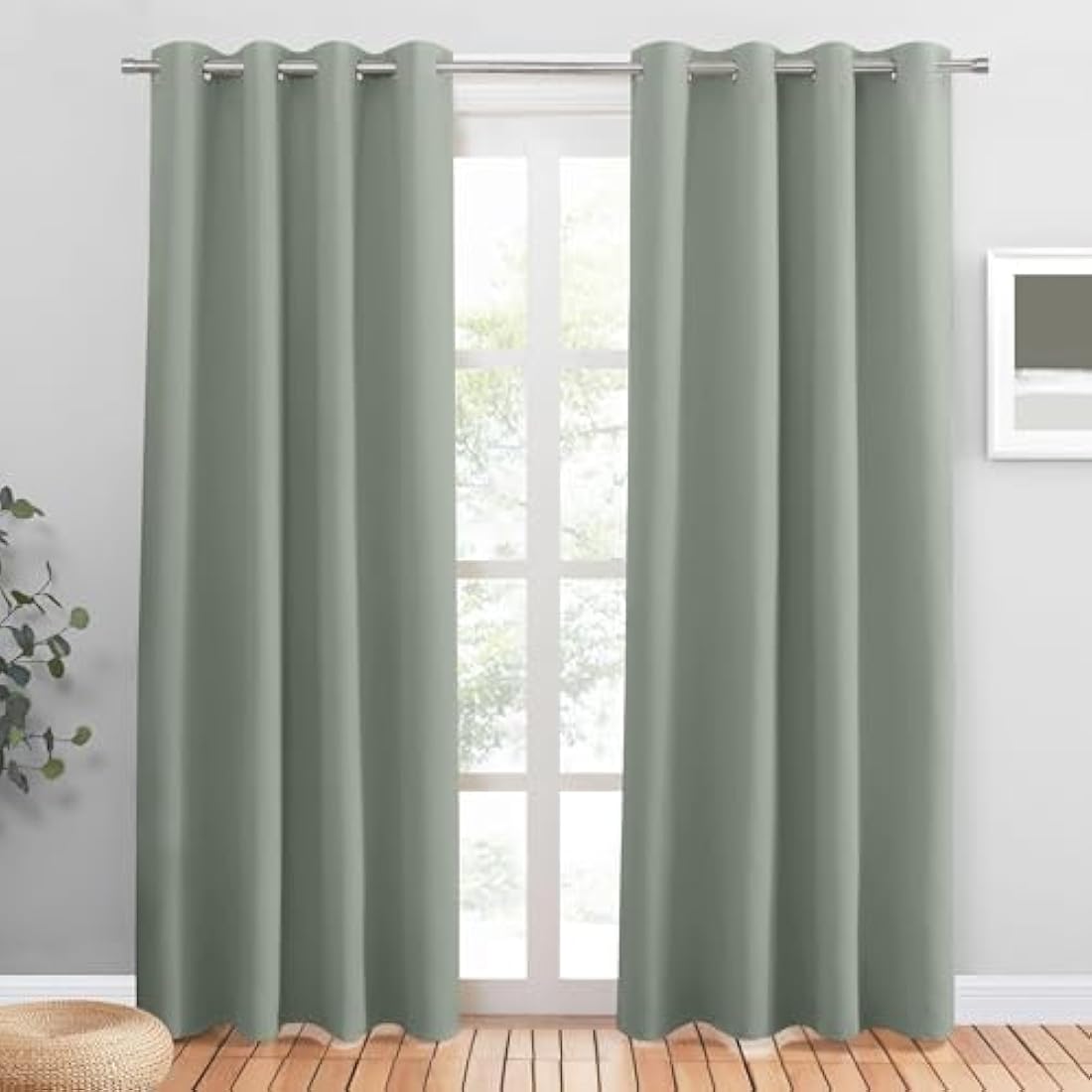 PONY DANCE Thermal Blackout Curtains with Eyelet - Super Soft Extra Long Curtains for Living Room Privacy Protection Window Treatment Drapes for Bedroom Nursery, Sage Green, 2 Panels, 46 x 90 Inch