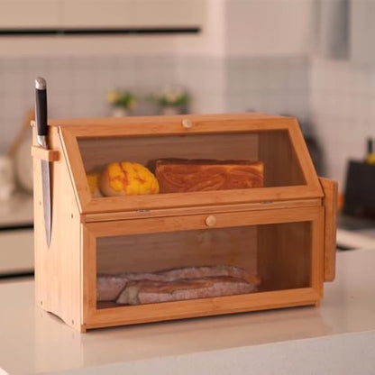 Leader Accessories Double Decker Bamboo Bread Bin 2-Layer Bread Box Large Capacity Bread Storage for Kitchen 19.7"x9.8"x14.5"
